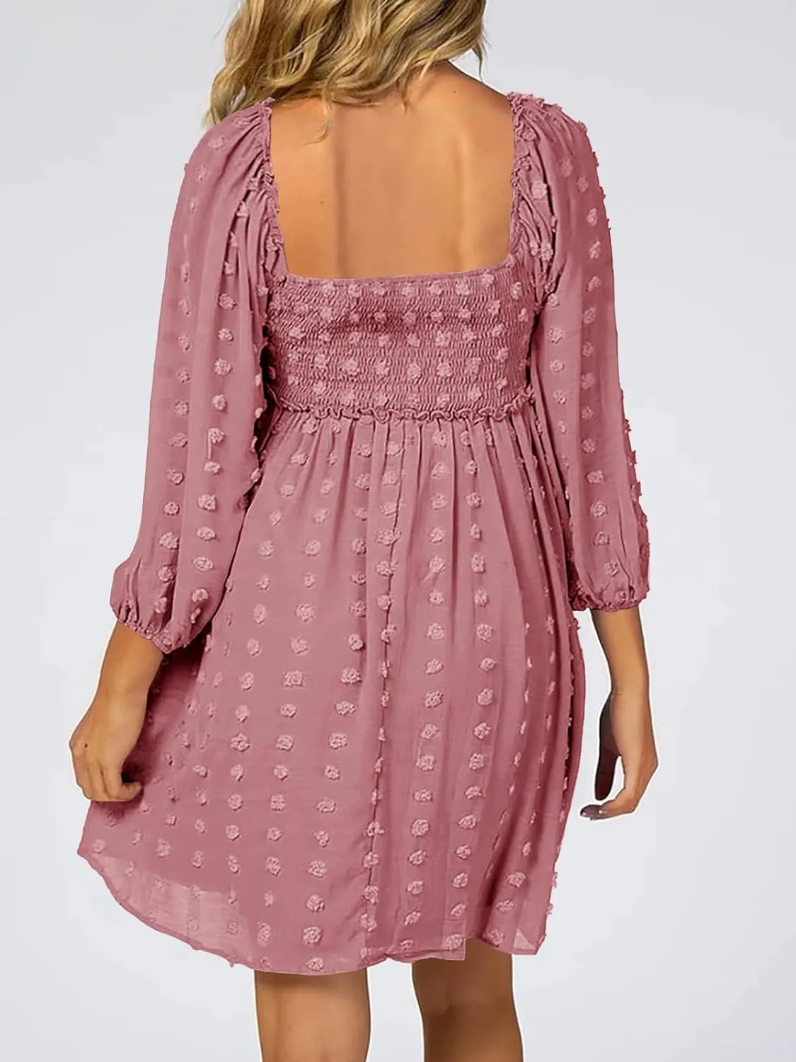 Ofenbuy Women's Long Sleeve Maternity Dress Square Neck Swiss Dot Casual Loose Short Dresses