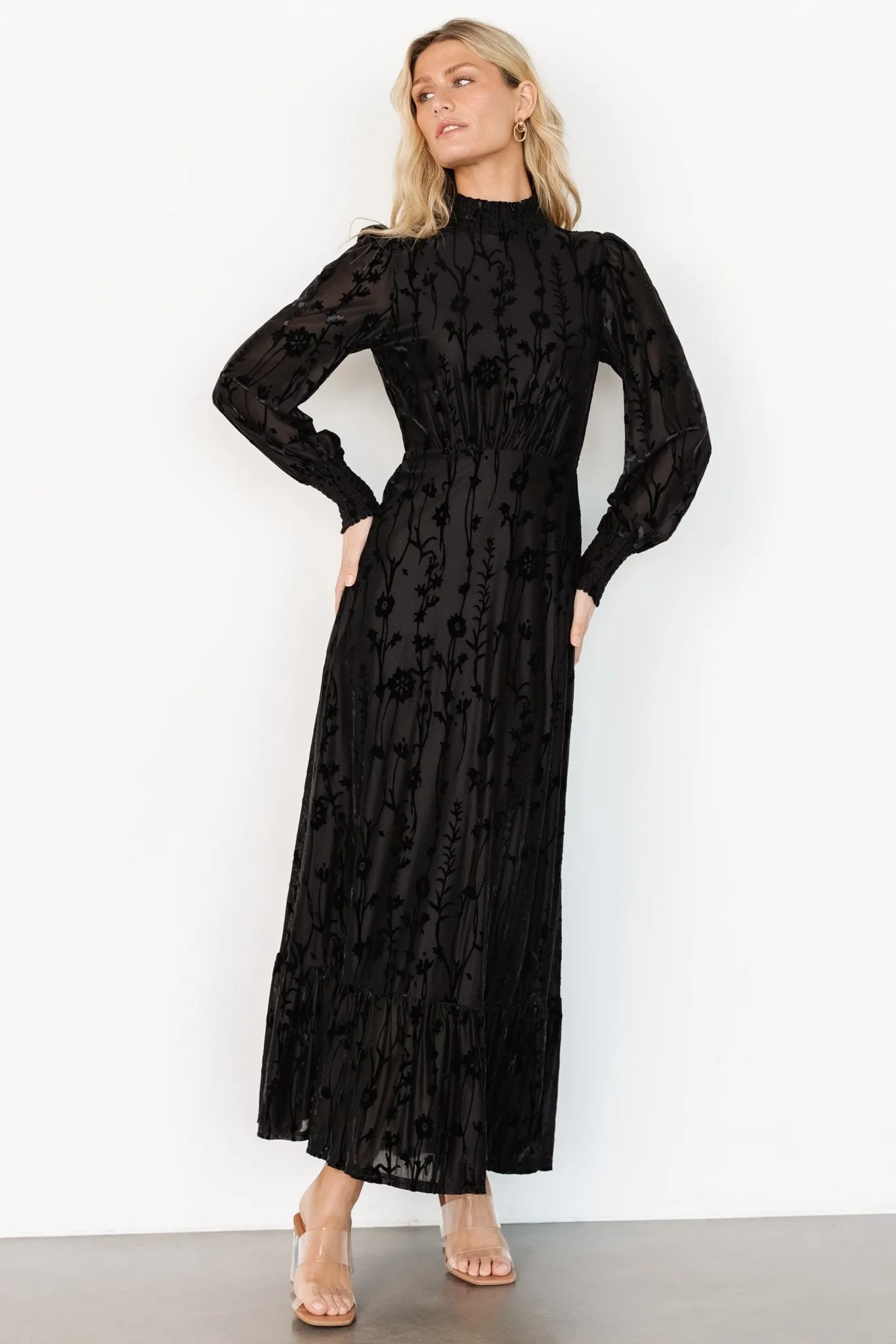 Penelope Velvet Maxi Dress | Black