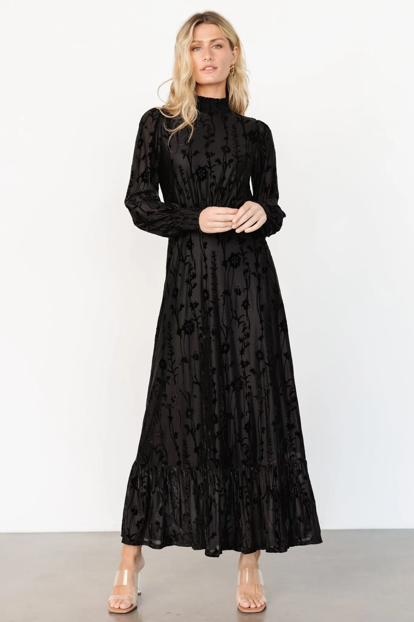 Penelope Velvet Maxi Dress | Black