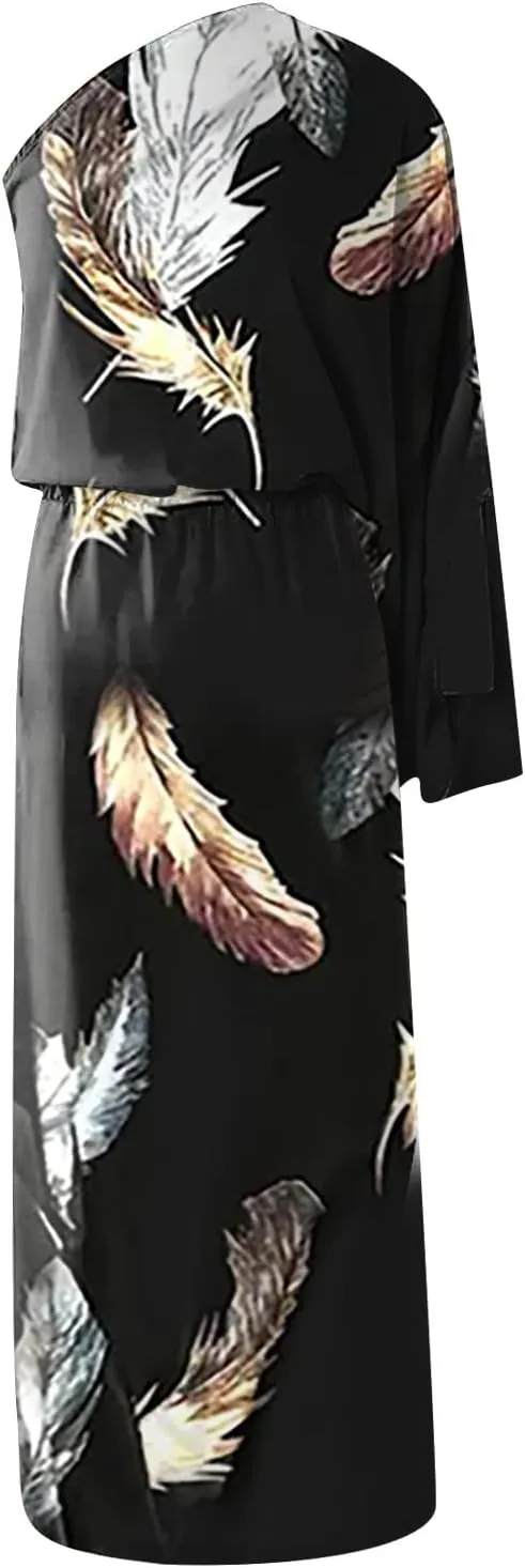 PETYCZEN One Shoulder Dresses for Women Summer Floral Print Batwing Sleeve Ruched Dress Sexy Side Split Club Cocktail Dresses
