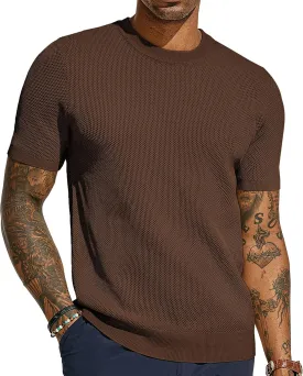 PJ PAUL JONES Men's T-Shirts Casual Knit Short Sleeve Crewneck Honeycomb Waffle Solid Knitted Pullover Tees