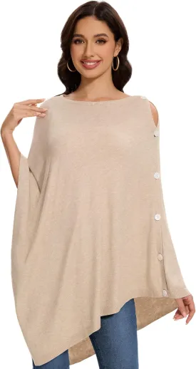 PULI Womens Shawl Wraps Scarf Button Poncho Sweater Cable Knit Oversize Versatile Cardigan Cape for Spring Fall Winter