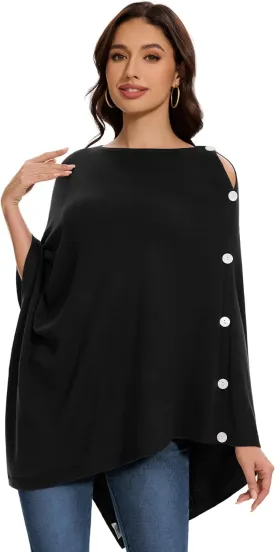 PULI Womens Shawl Wraps Scarf Button Poncho Sweater Cable Knit Oversize Versatile Cardigan Cape for Spring Fall Winter