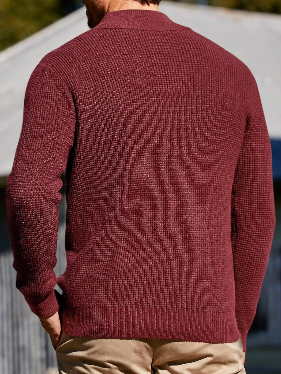 Runcati Mens Pullover Sweater Knitted Quarter Button Stand Collar Casual Thermal Henley Sweaters