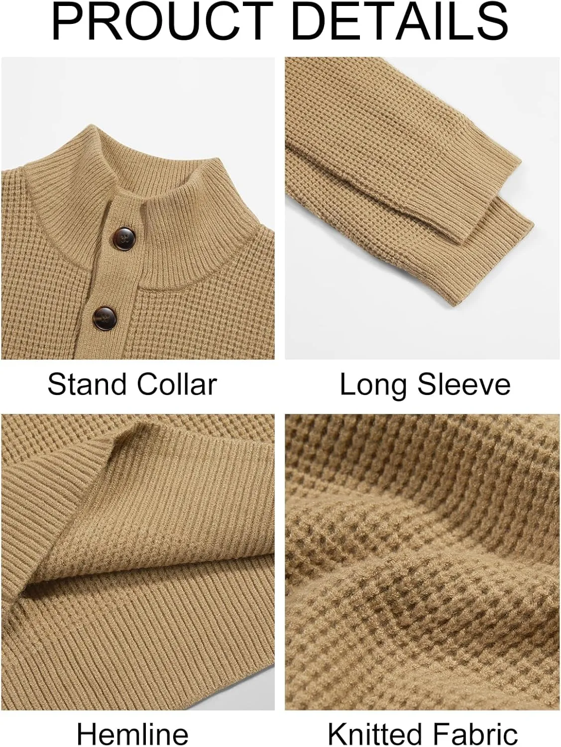 Runcati Mens Pullover Sweater Knitted Quarter Button Stand Collar Casual Thermal Henley Sweaters