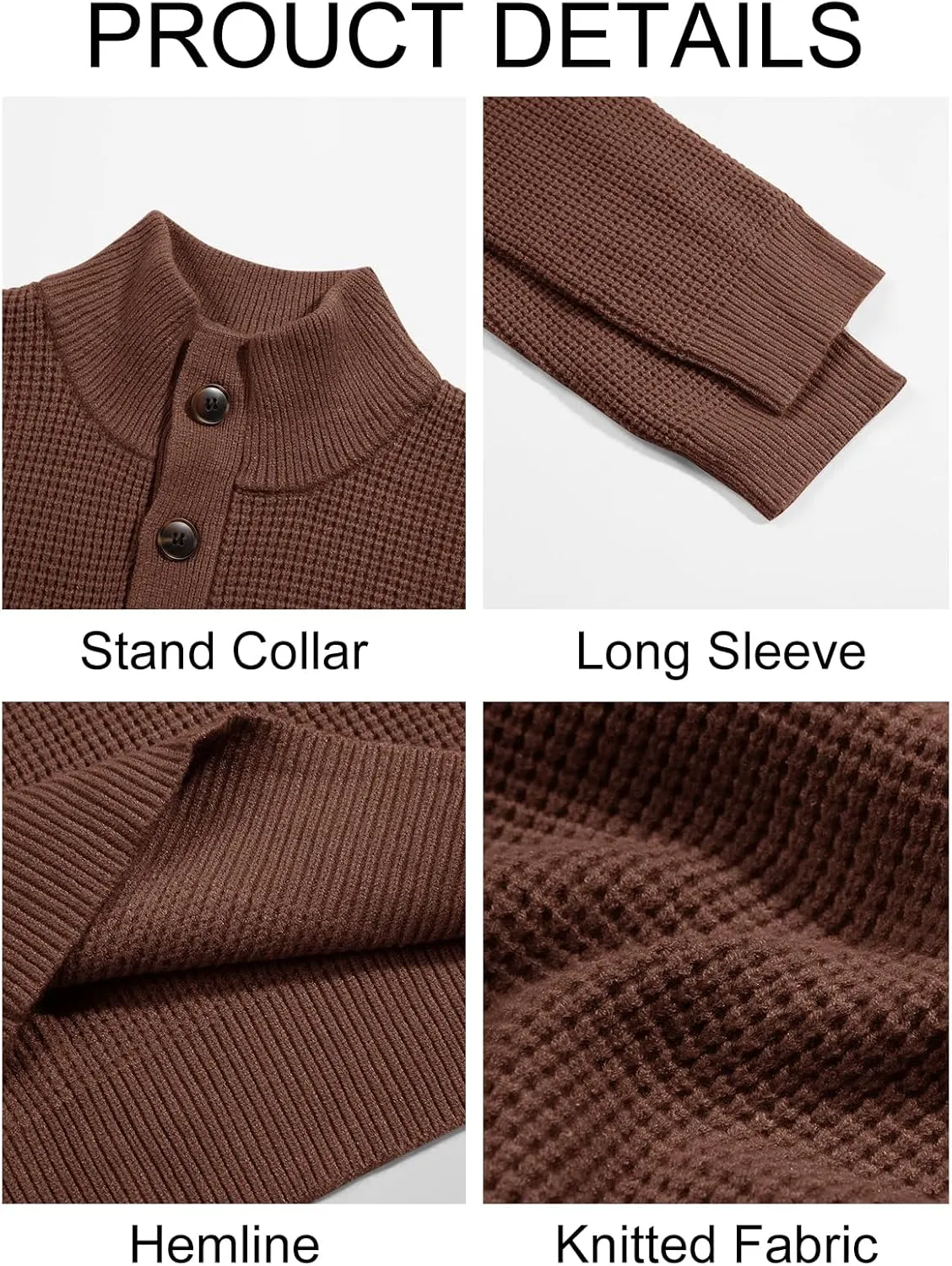Runcati Mens Pullover Sweater Knitted Quarter Button Stand Collar Casual Thermal Henley Sweaters