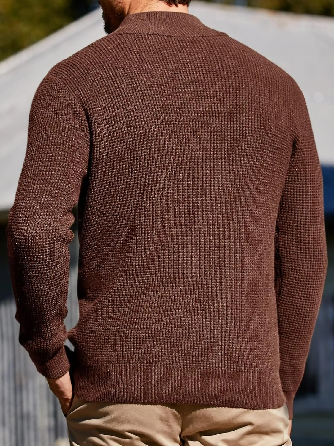 Runcati Mens Pullover Sweater Knitted Quarter Button Stand Collar Casual Thermal Henley Sweaters