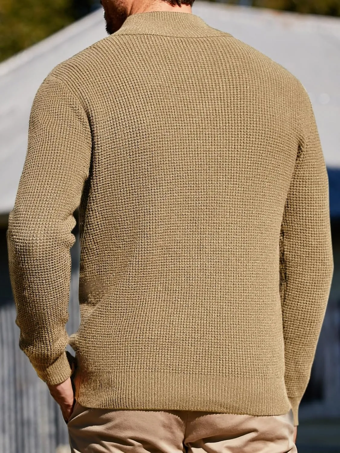 Runcati Mens Pullover Sweater Knitted Quarter Button Stand Collar Casual Thermal Henley Sweaters