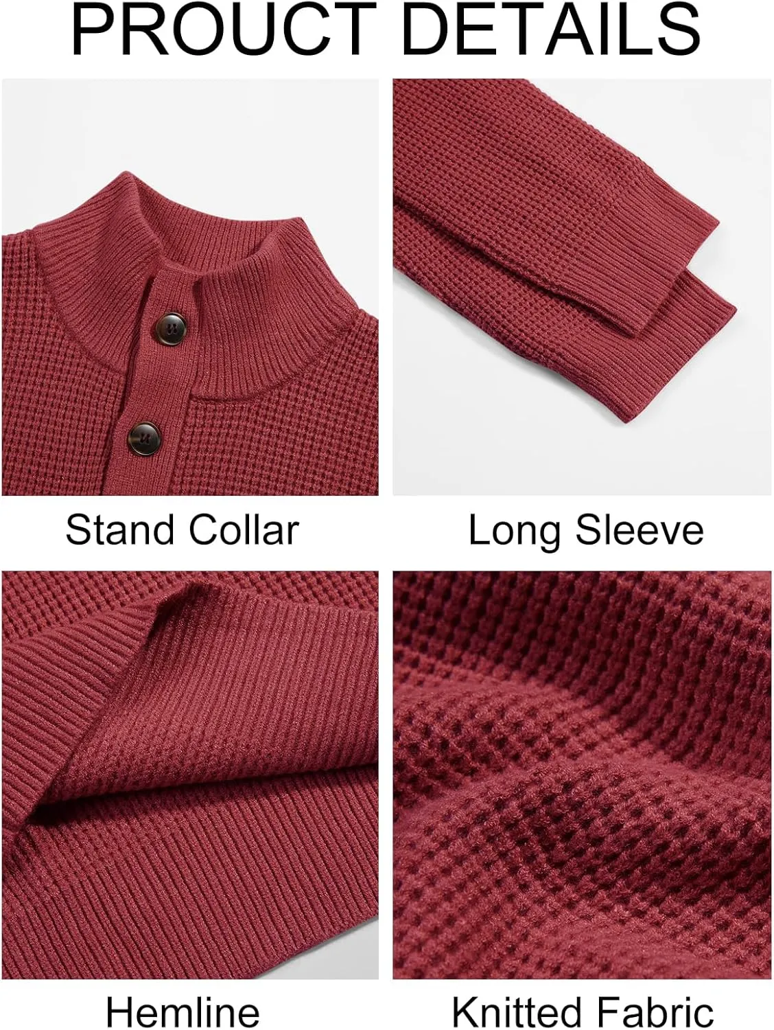 Runcati Mens Pullover Sweater Knitted Quarter Button Stand Collar Casual Thermal Henley Sweaters