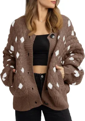 Saodimallsu Womens Chunky Cardigans Button Down Long Sleeve Open Front Plaid Knit Loose Fall Sweater Coats