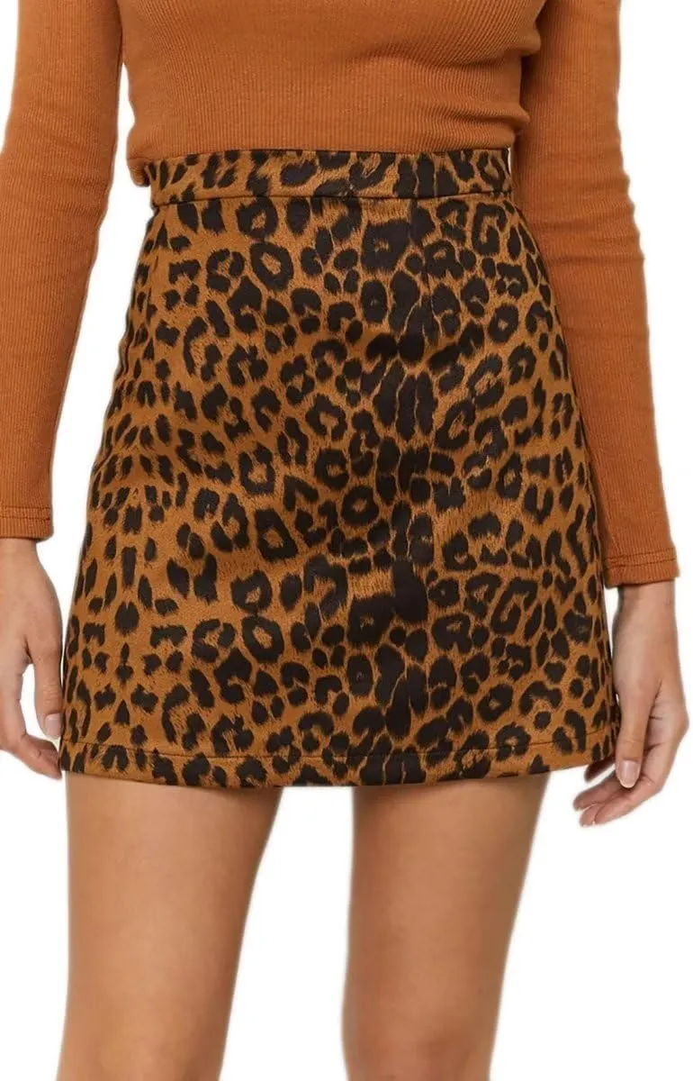 Sheface Women's Faux Suede Wrap Hip Short Skirt High Waist Zipper Side Split A-Line Mini Bodycon Skirt