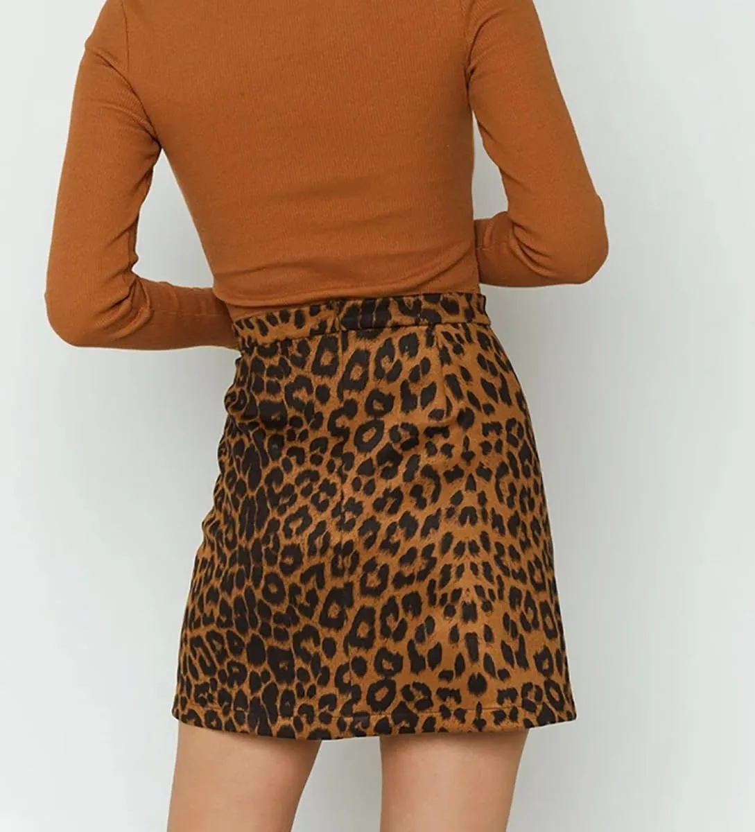 Sheface Women's Faux Suede Wrap Hip Short Skirt High Waist Zipper Side Split A-Line Mini Bodycon Skirt