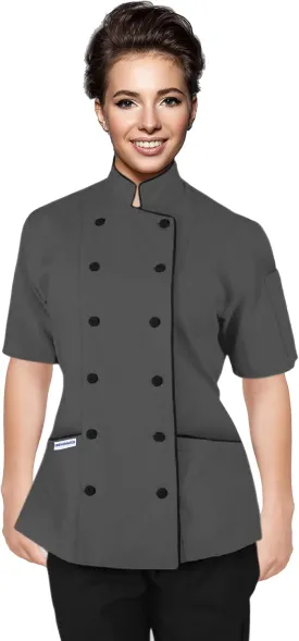 Short Sleeves Tailored Fit Chef Coat Jacket Uniform for Women for Food Service, Caterers, Bakers and Culinary Professional
