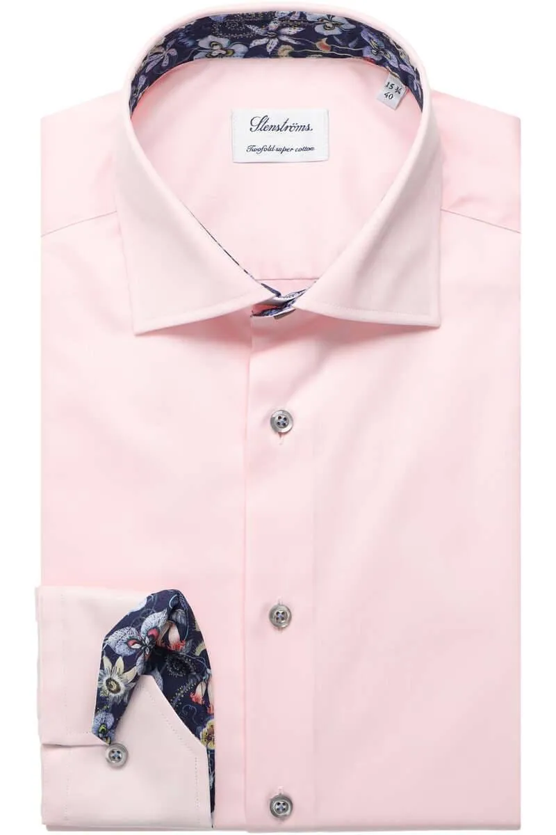 Soft Pink Contrast Twill Fitted Body Shirt - Stenströms