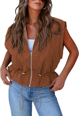SVALIY Womens Vest Top Quilted Puffer Vest Lightweight Sleeveless Zip Padded Gilet Stand Collar Winter Outerwear with Pocket