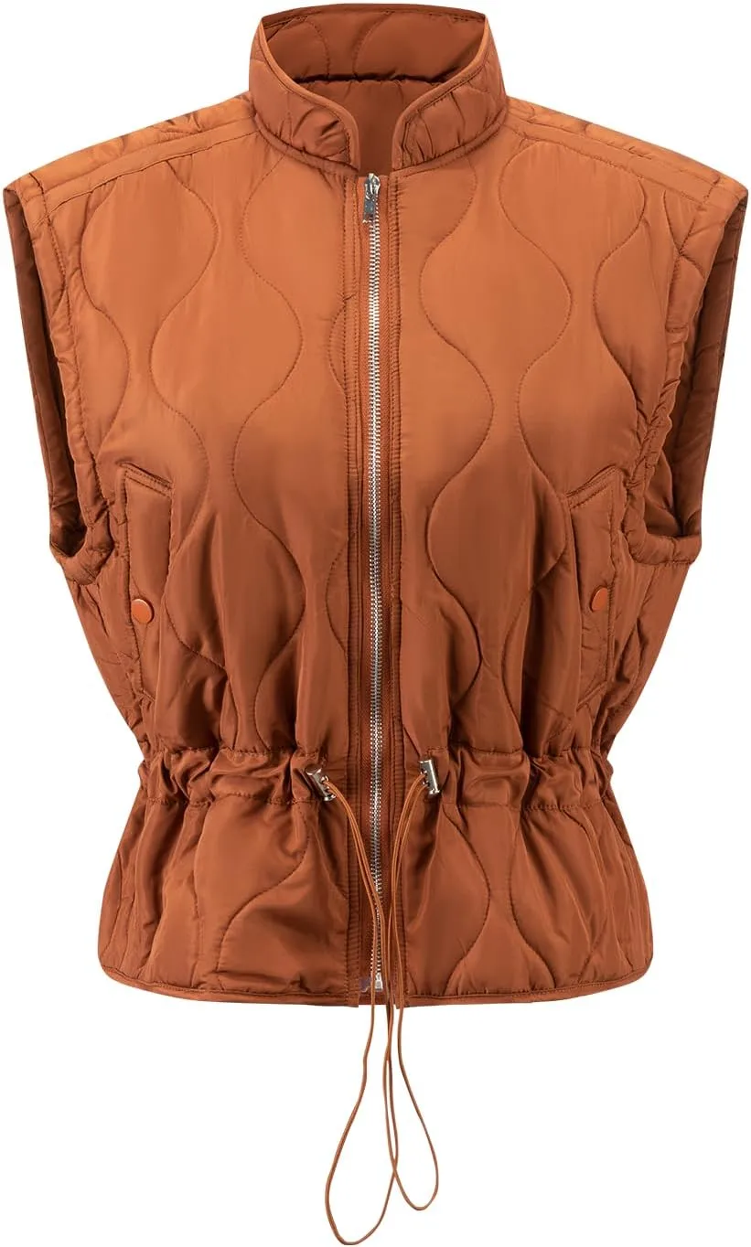 SVALIY Womens Vest Top Quilted Puffer Vest Lightweight Sleeveless Zip Padded Gilet Stand Collar Winter Outerwear with Pocket