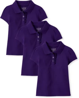 The Children's Place Girls' Toddler Mulipack Short Sleeve Ruffle Pique Polos
