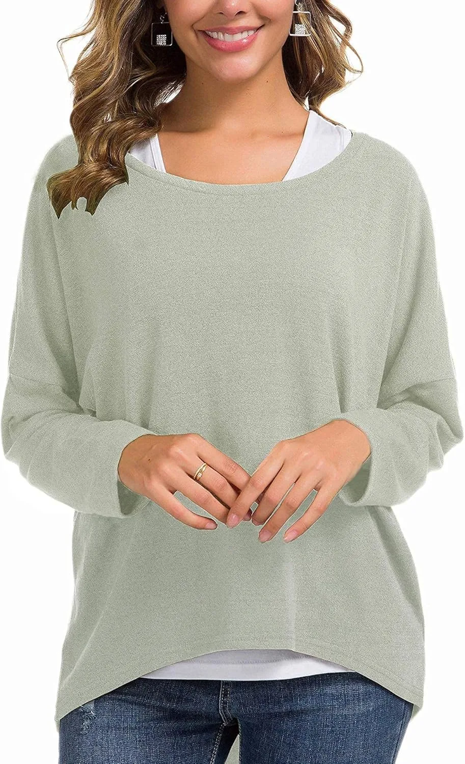 UGET Women's Oversized Baggy Tops Loose Fitting Pullover Casual Blouse T-Shirt Sweater Batwing Sleeve