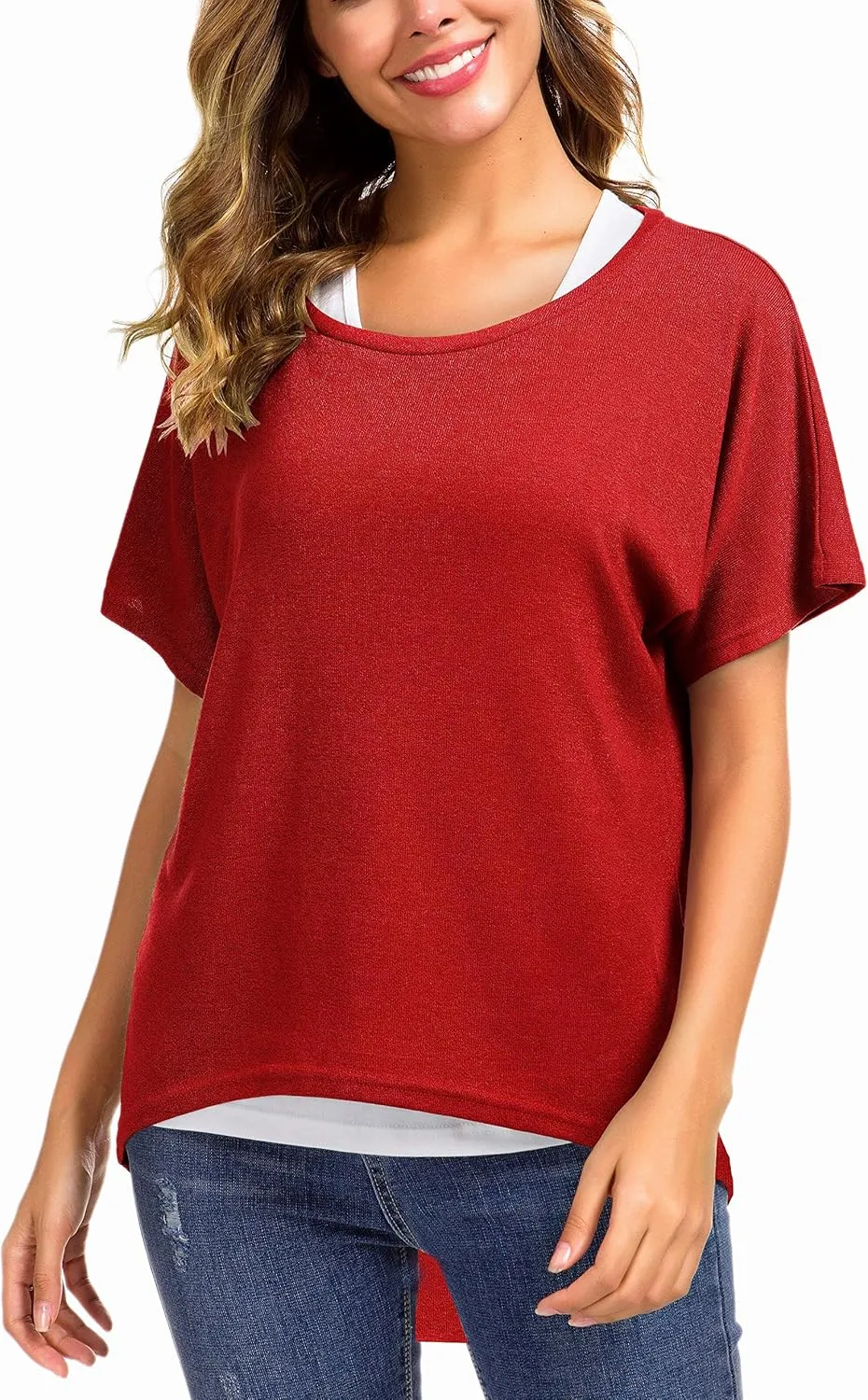 UGET Women's Oversized Baggy Tops Loose Fitting Pullover Casual Blouse T-Shirt Sweater Batwing Sleeve