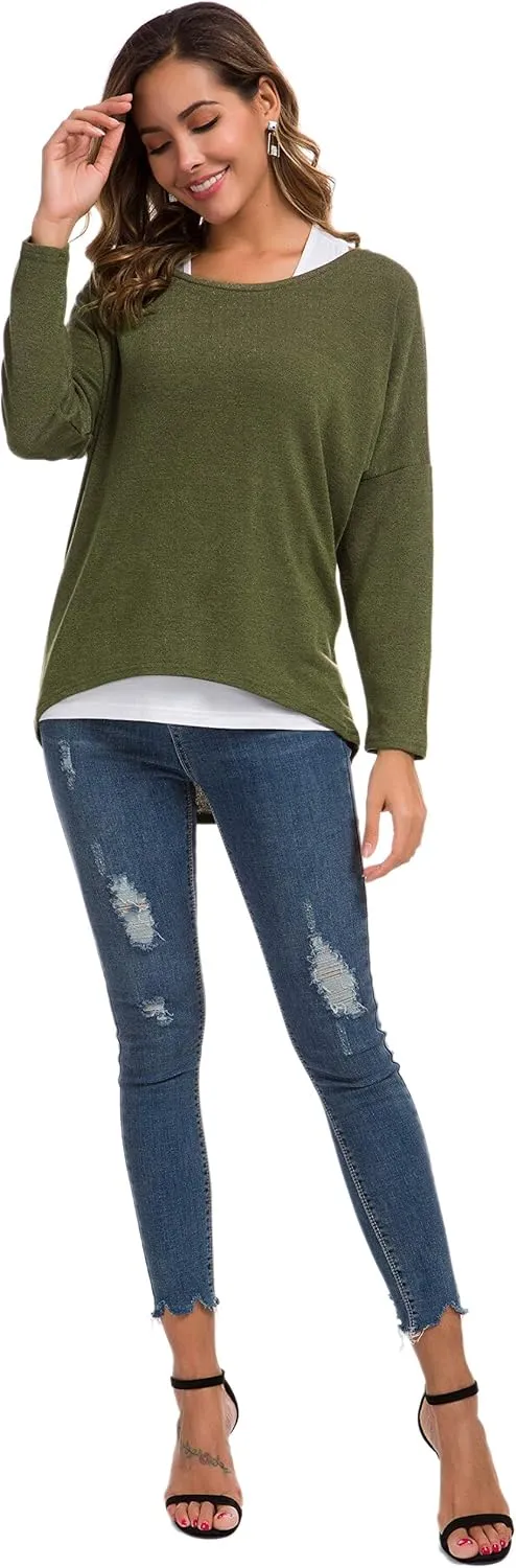 UGET Women's Oversized Baggy Tops Loose Fitting Pullover Casual Blouse T-Shirt Sweater Batwing Sleeve