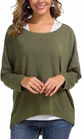 UGET Women's Oversized Baggy Tops Loose Fitting Pullover Casual Blouse T-Shirt Sweater Batwing Sleeve