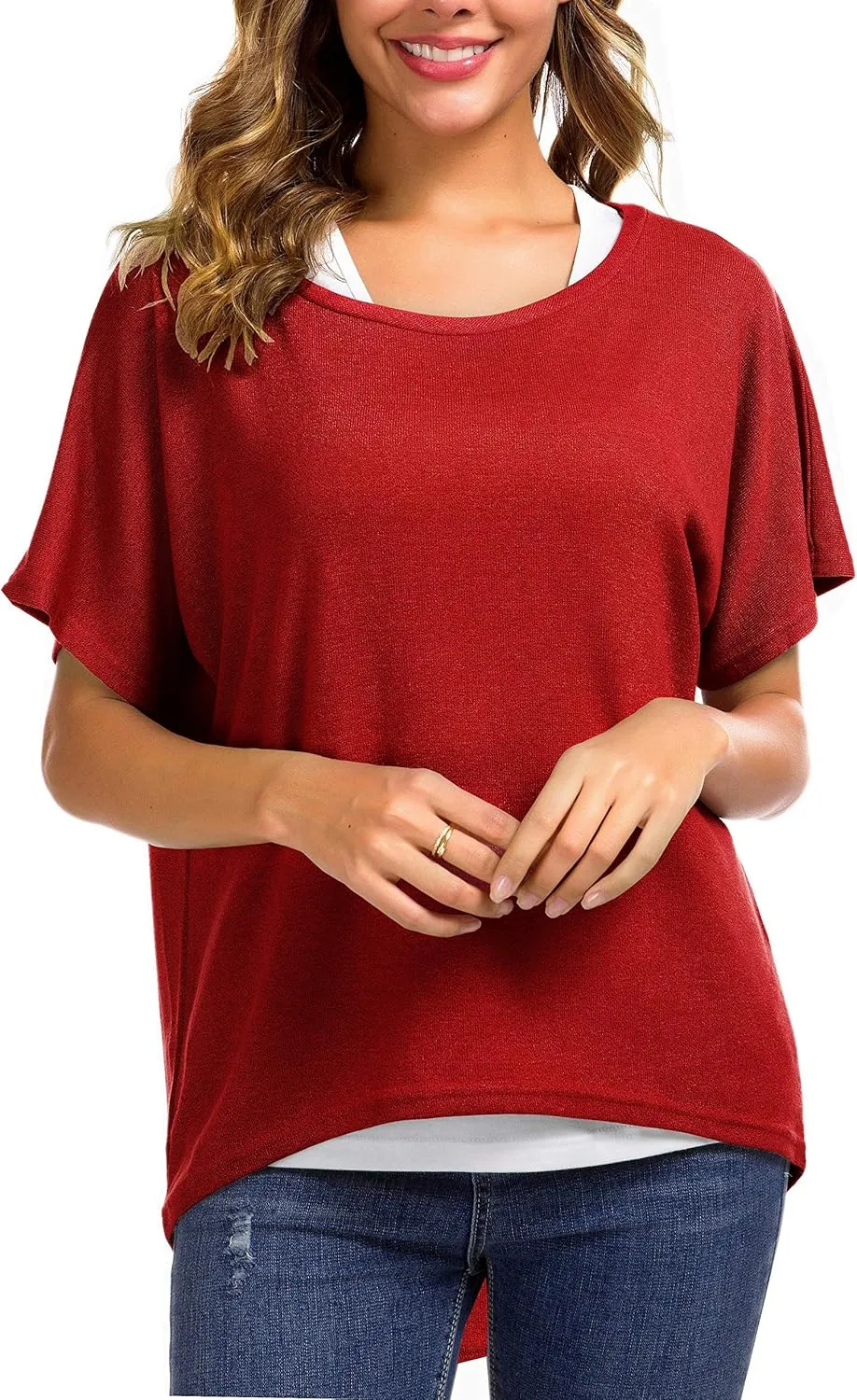 UGET Women's Oversized Baggy Tops Loose Fitting Pullover Casual Blouse T-Shirt Sweater Batwing Sleeve