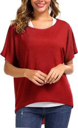 UGET Women's Oversized Baggy Tops Loose Fitting Pullover Casual Blouse T-Shirt Sweater Batwing Sleeve
