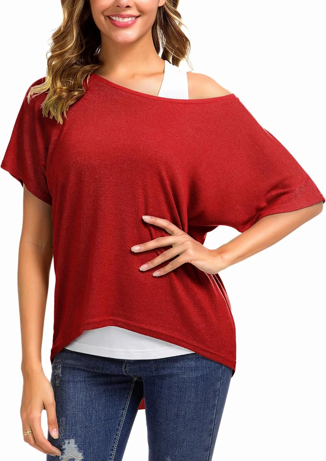 UGET Women's Oversized Baggy Tops Loose Fitting Pullover Casual Blouse T-Shirt Sweater Batwing Sleeve