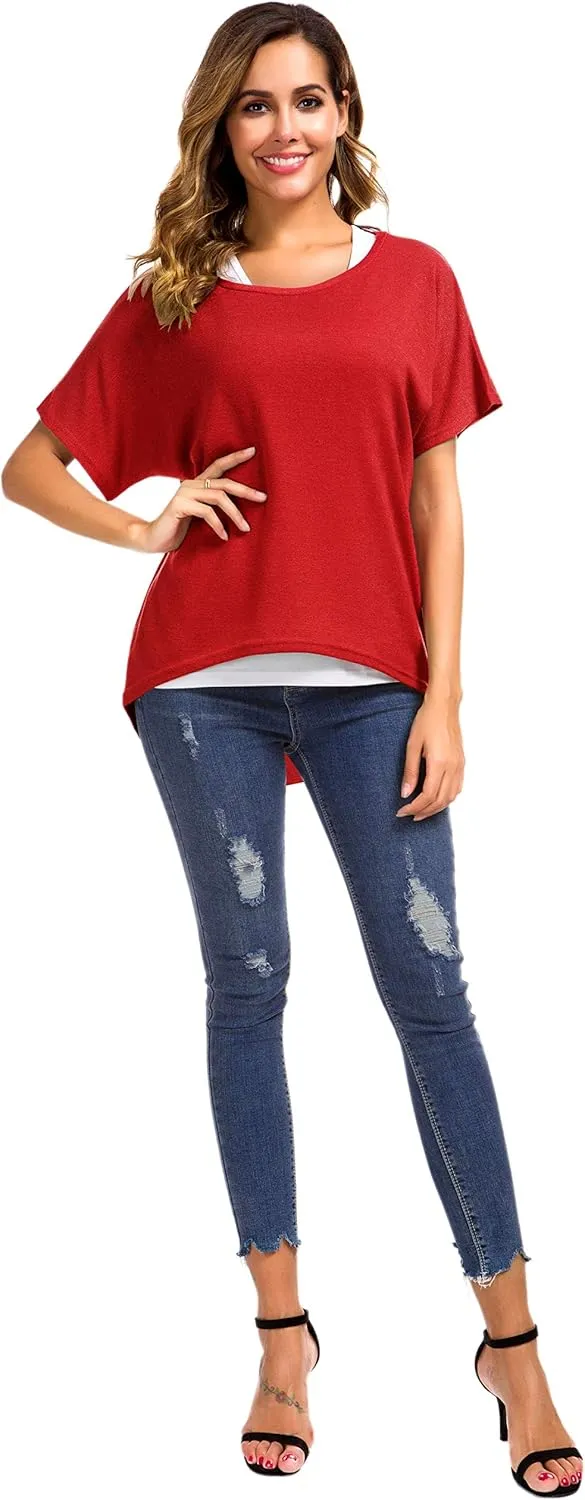 UGET Women's Oversized Baggy Tops Loose Fitting Pullover Casual Blouse T-Shirt Sweater Batwing Sleeve