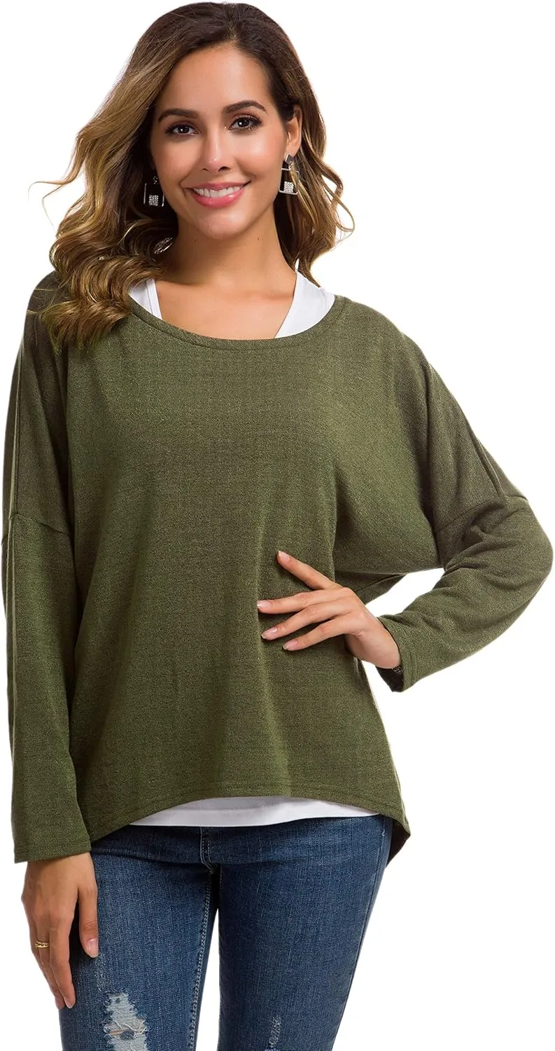 UGET Women's Oversized Baggy Tops Loose Fitting Pullover Casual Blouse T-Shirt Sweater Batwing Sleeve