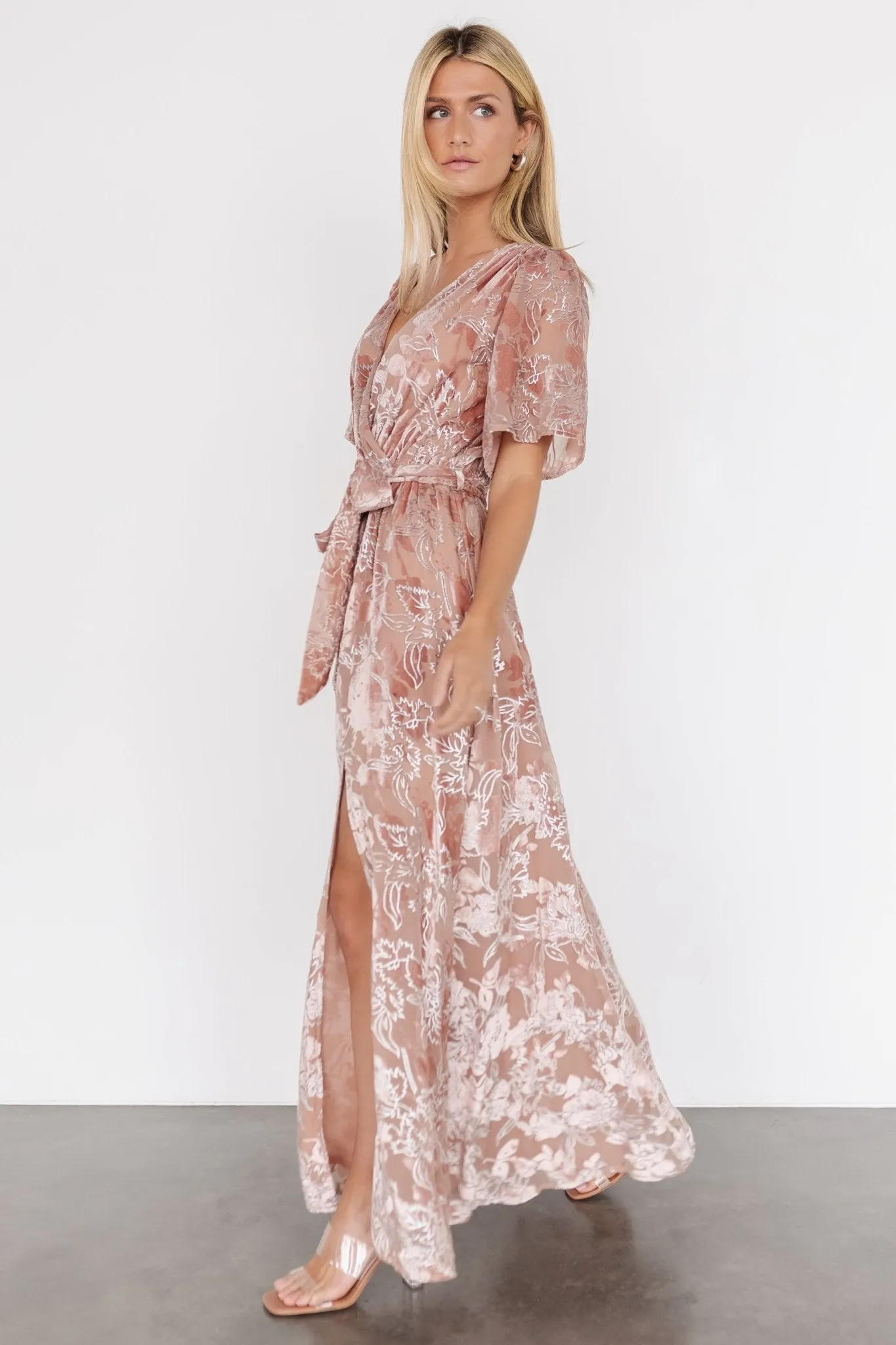 Uma Velvet Maxi Dress | Blush   Silver