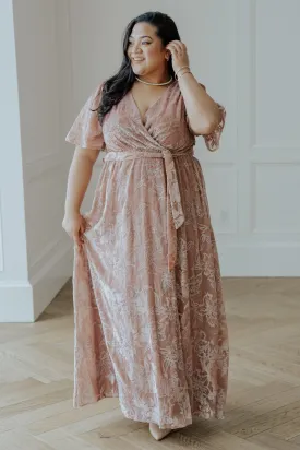 Uma Velvet Maxi Dress | Blush   Silver