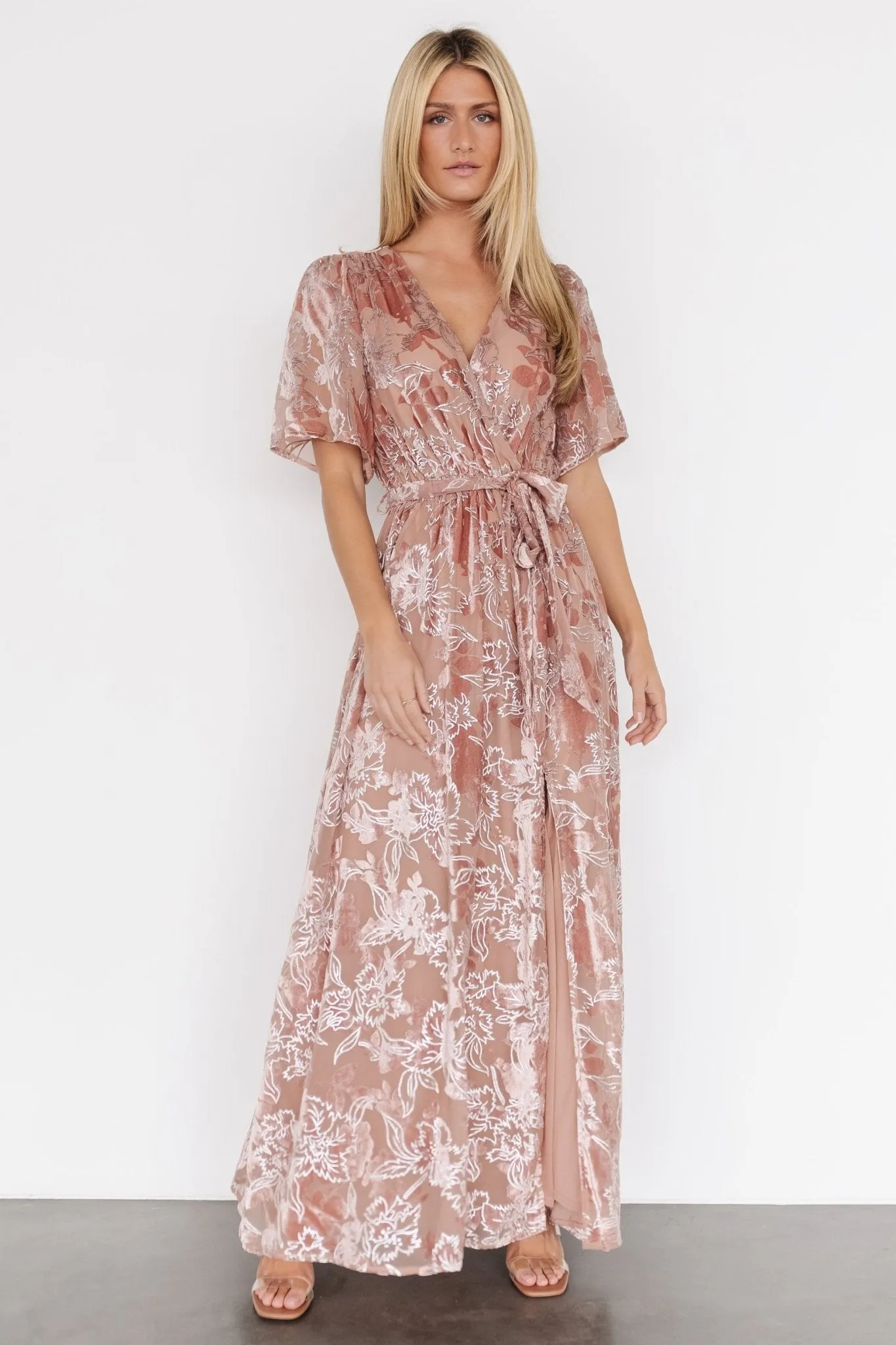 Uma Velvet Maxi Dress | Blush   Silver