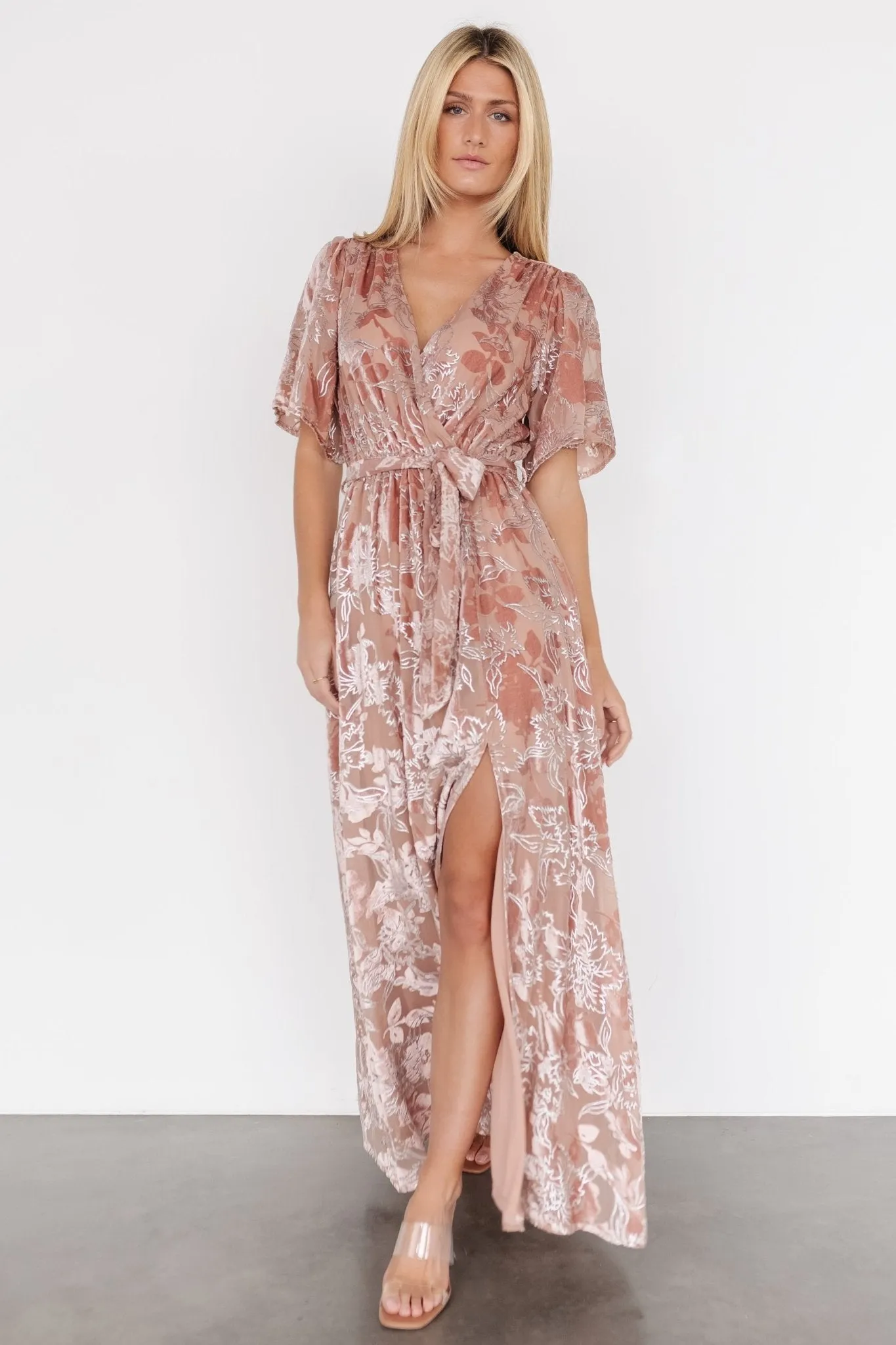 Uma Velvet Maxi Dress | Blush   Silver