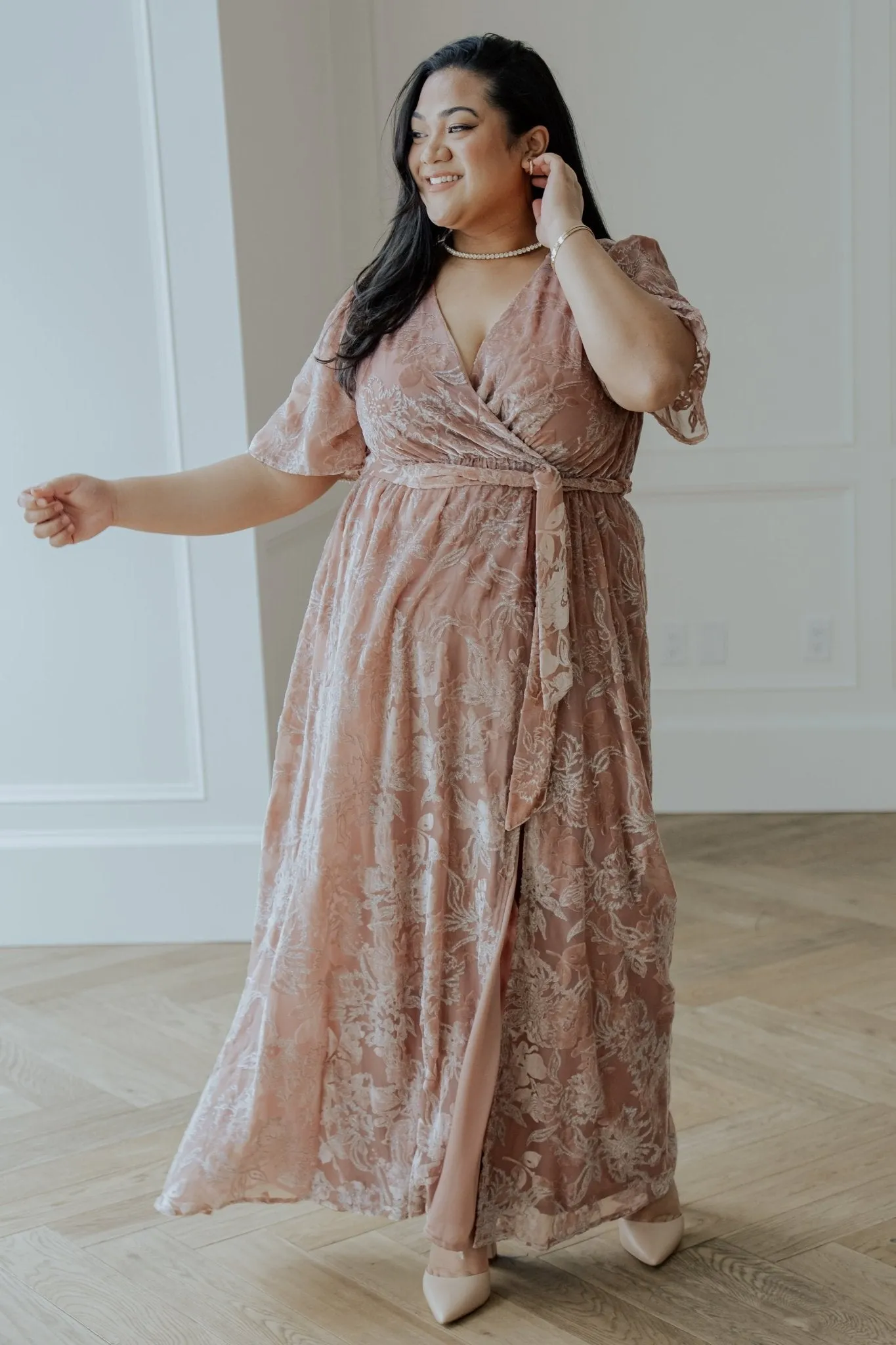 Uma Velvet Maxi Dress | Blush   Silver
