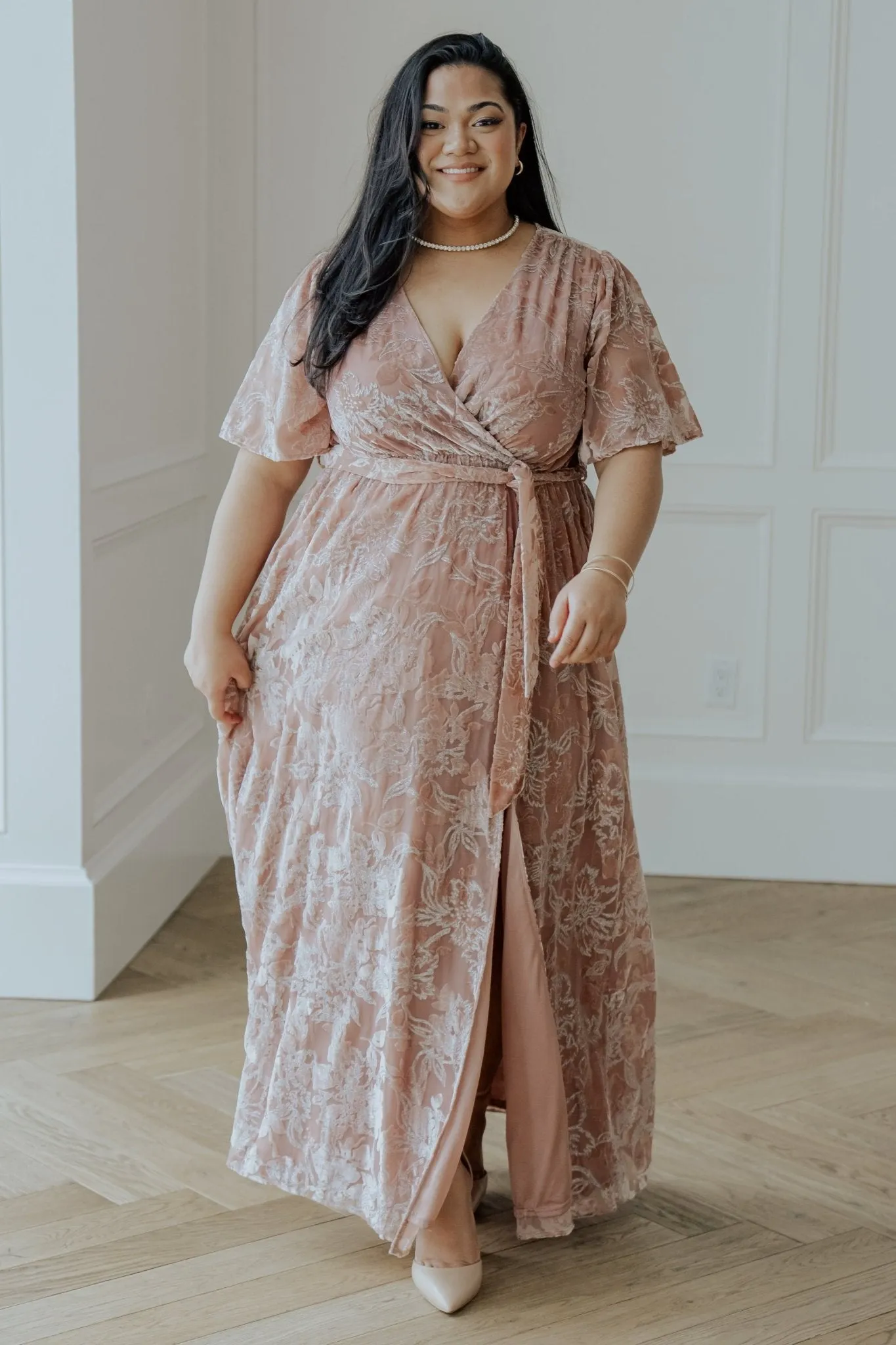 Uma Velvet Maxi Dress | Blush   Silver