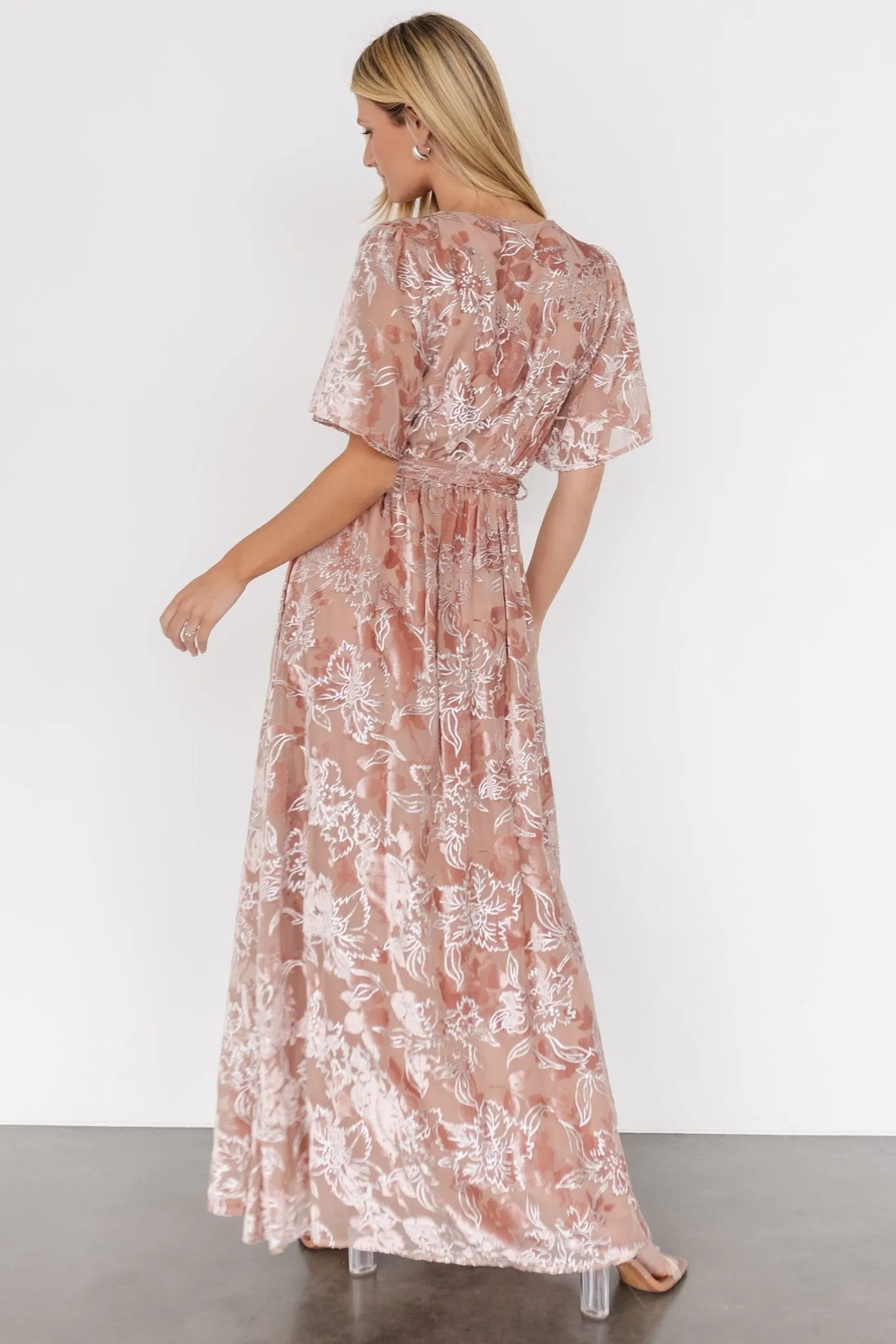 Uma Velvet Maxi Dress | Blush   Silver