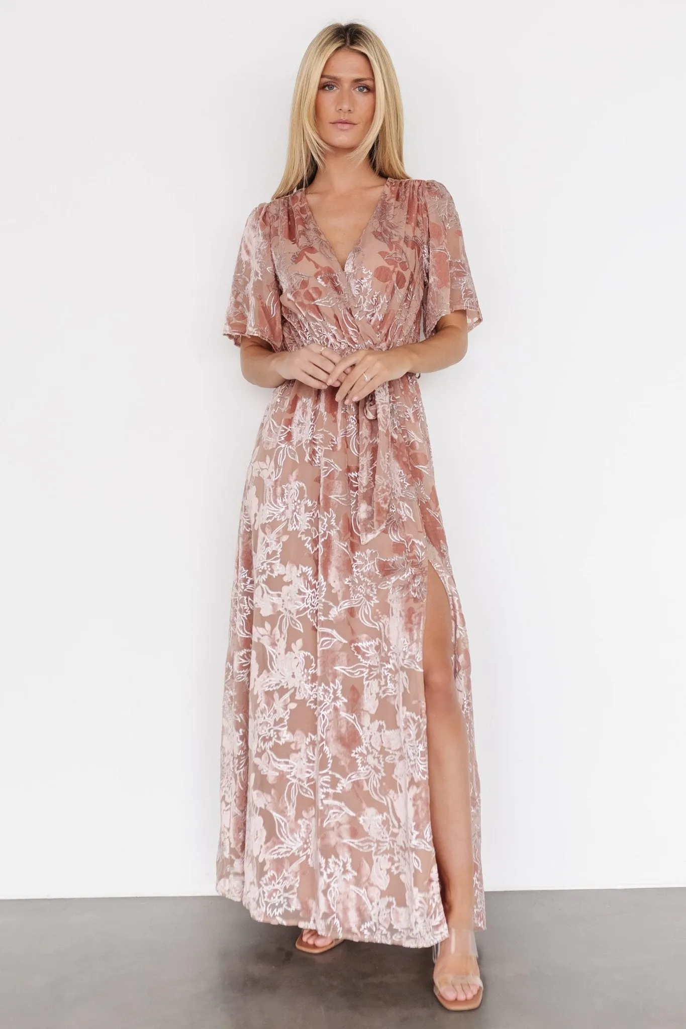 Uma Velvet Maxi Dress | Blush   Silver
