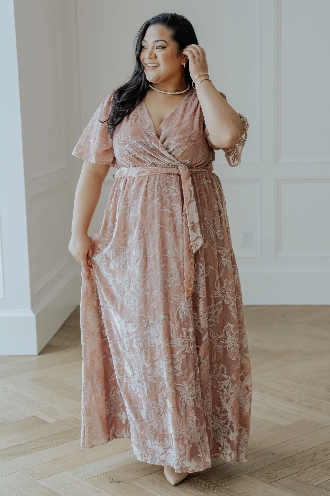 Uma Velvet Maxi Dress | Blush   Silver