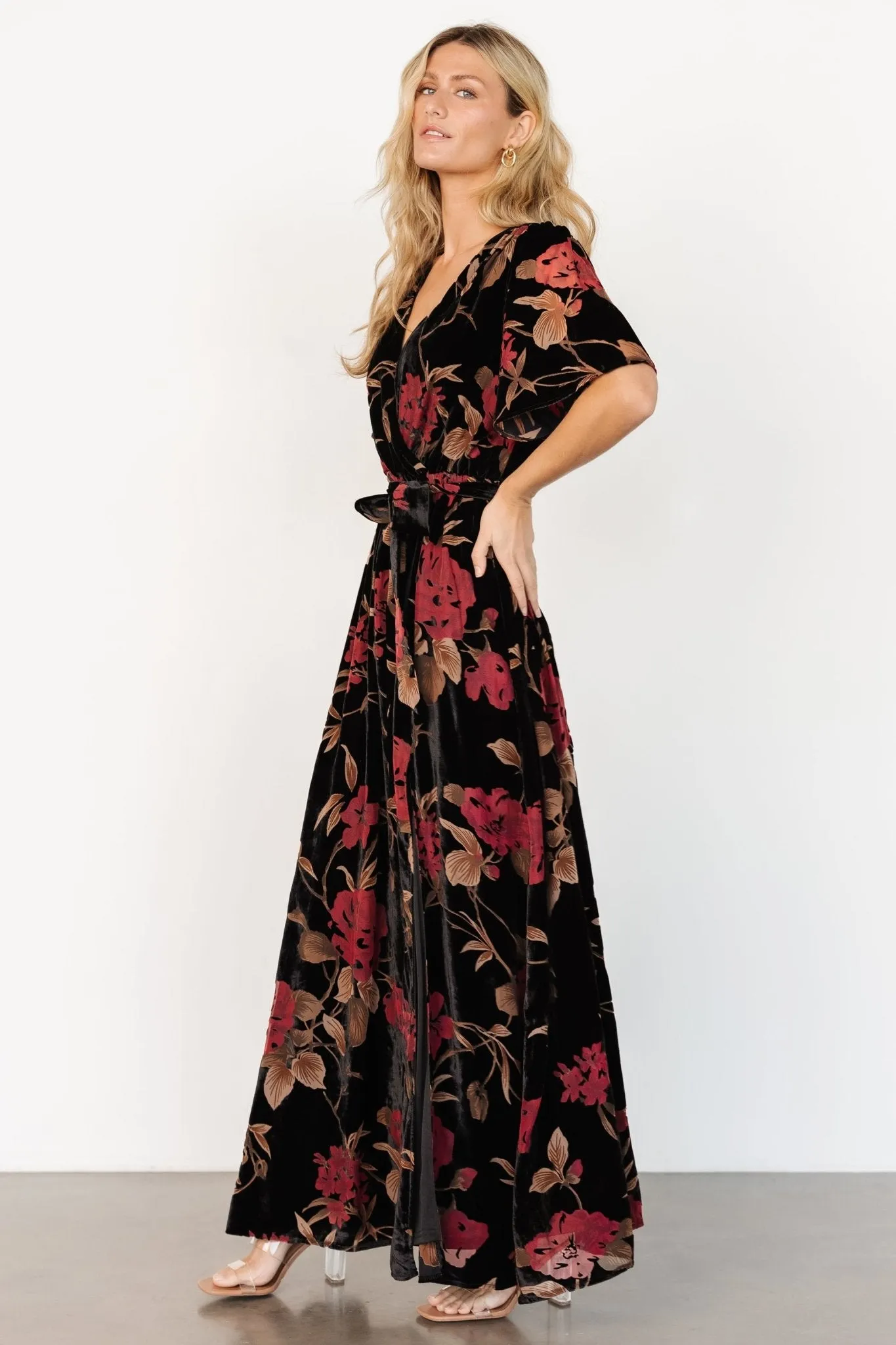 Uma Velvet Maxi Dress | Merlot   Black Floral