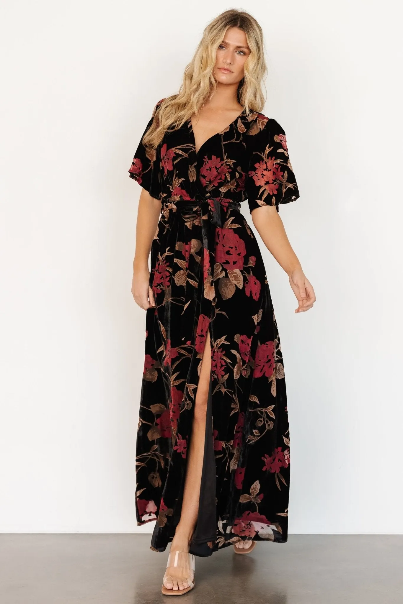 Uma Velvet Maxi Dress | Merlot   Black Floral
