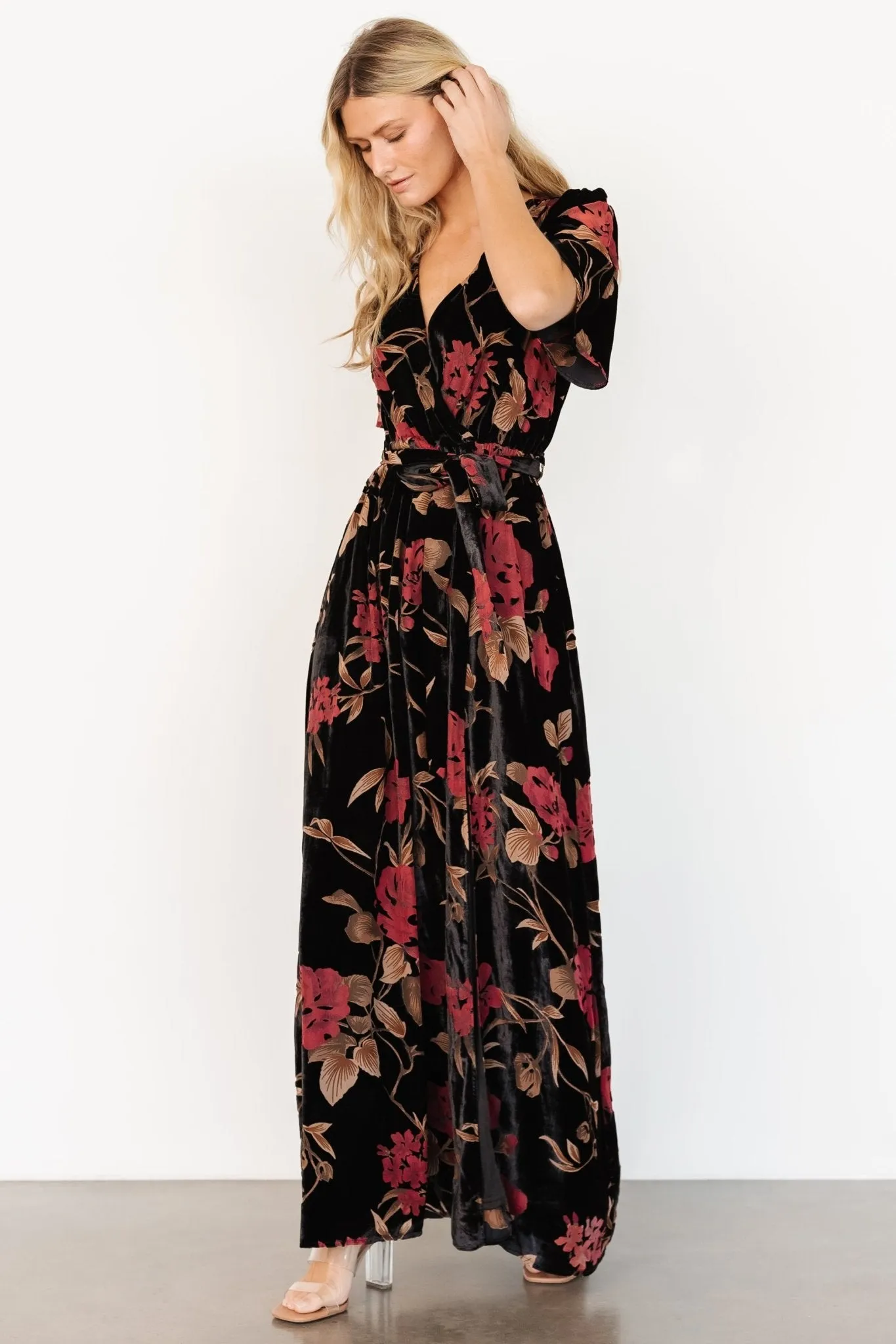 Uma Velvet Maxi Dress | Merlot   Black Floral