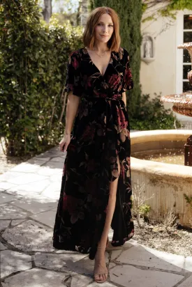 Uma Velvet Maxi Dress | Merlot   Black Floral