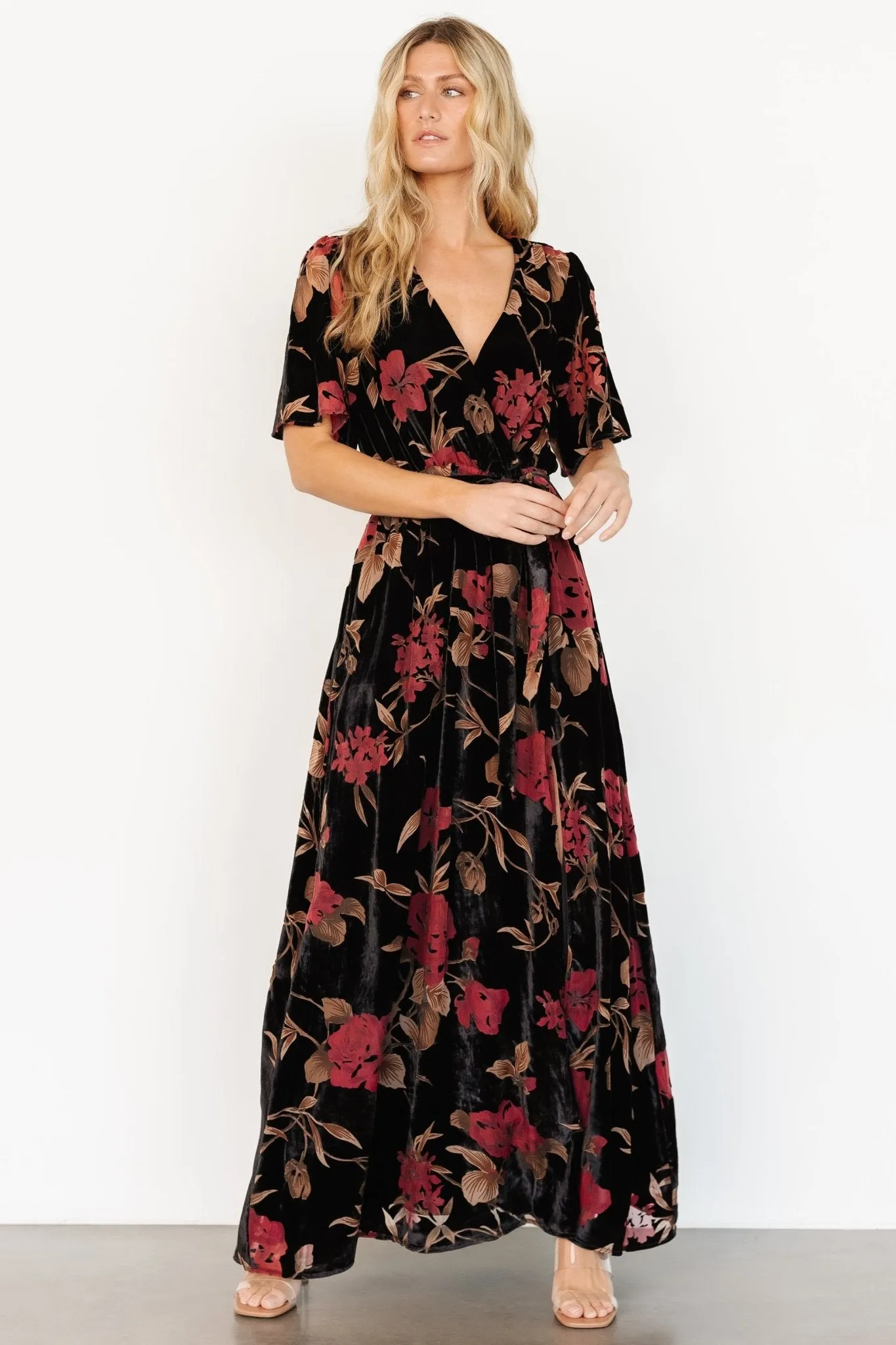 Uma Velvet Maxi Dress | Merlot   Black Floral