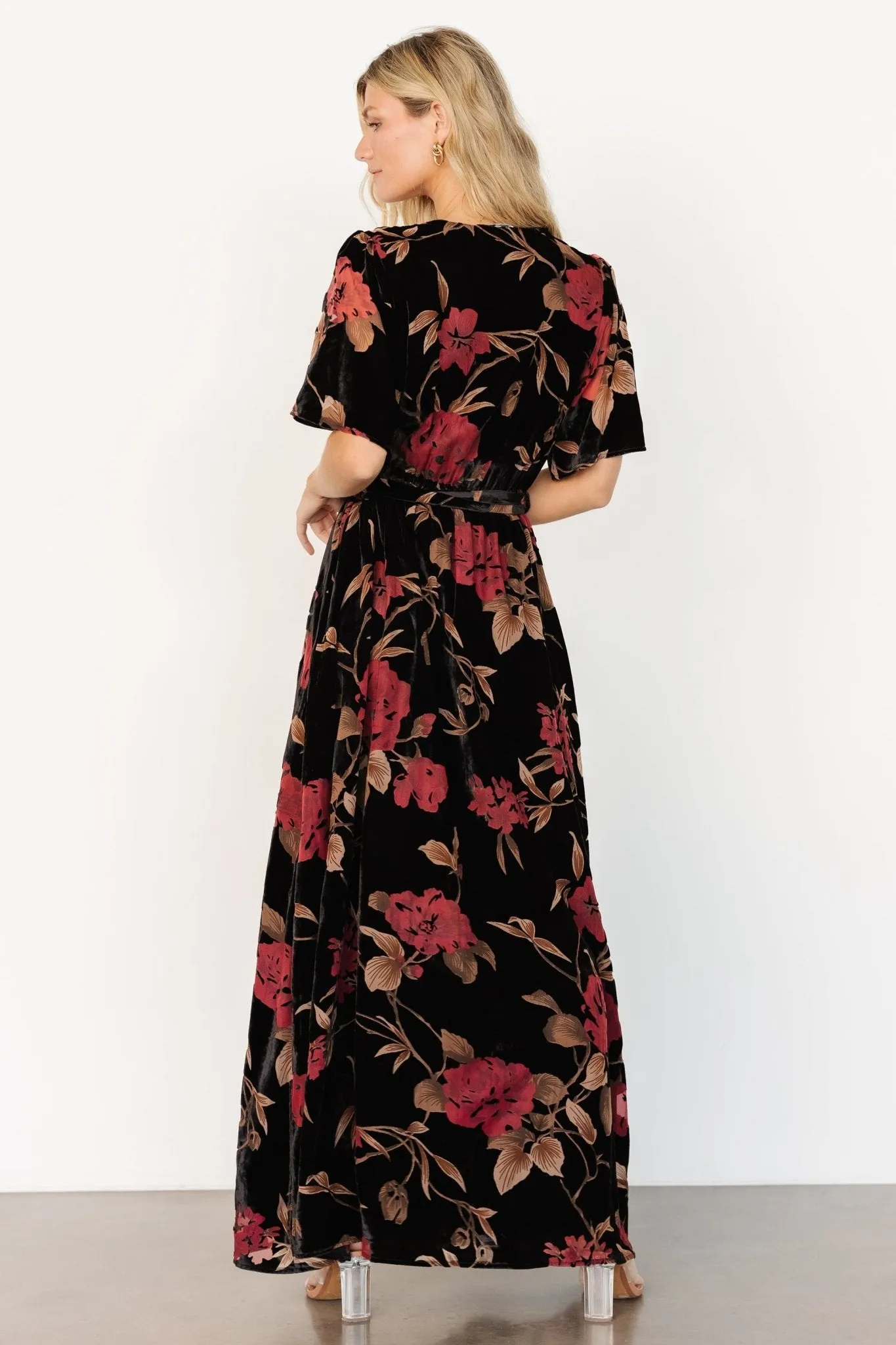 Uma Velvet Maxi Dress | Merlot   Black Floral