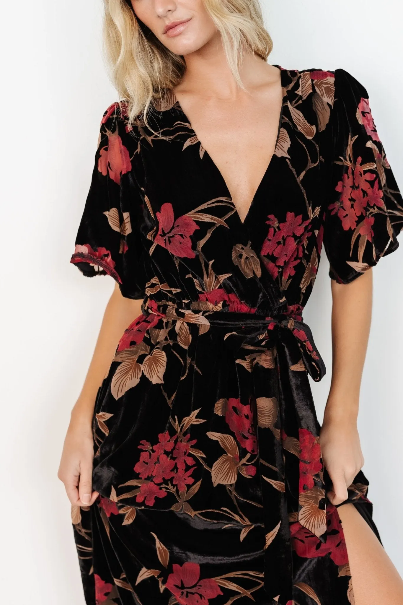 Uma Velvet Maxi Dress | Merlot   Black Floral