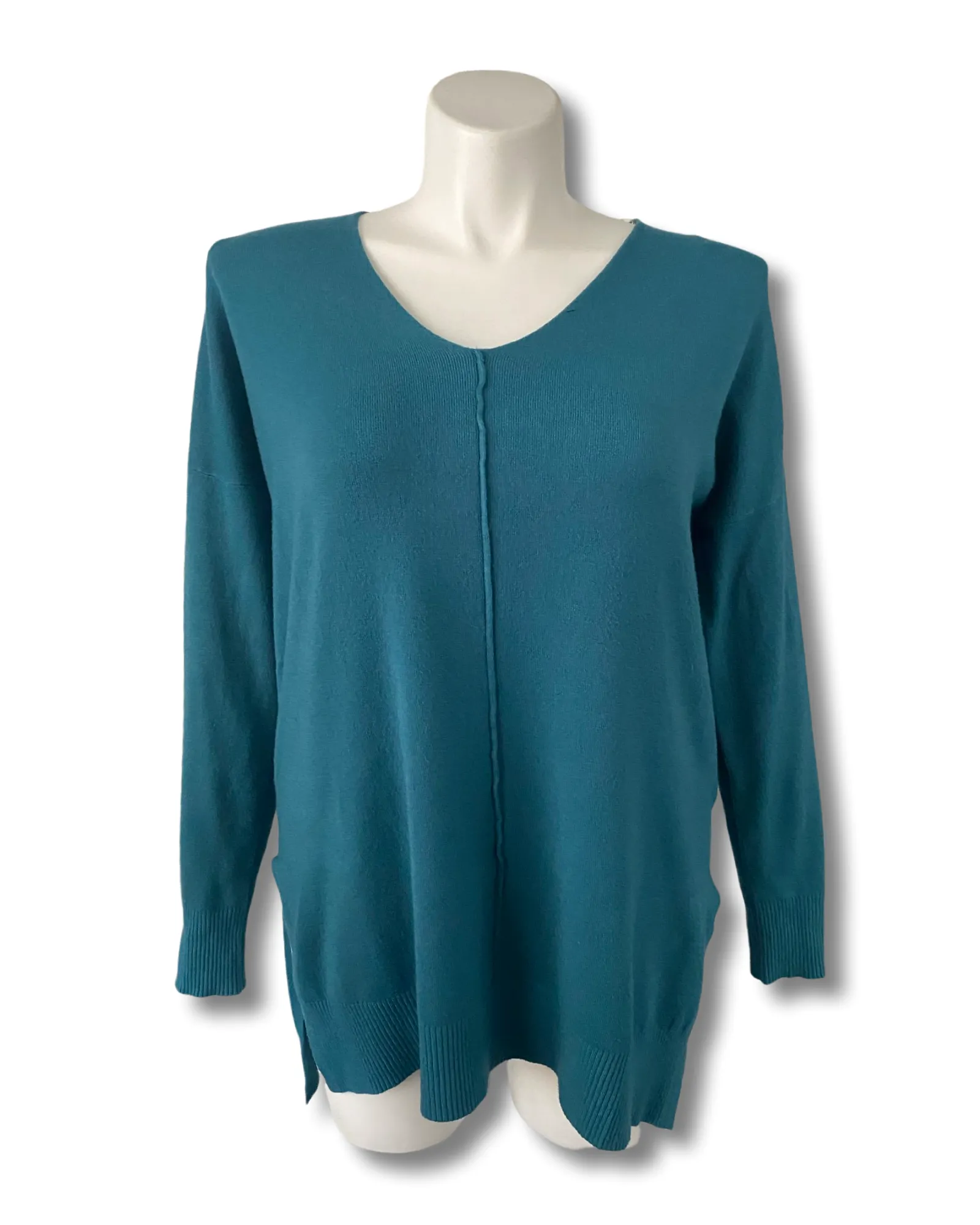 V-Neck Center Seam Viscose Sweater Teal