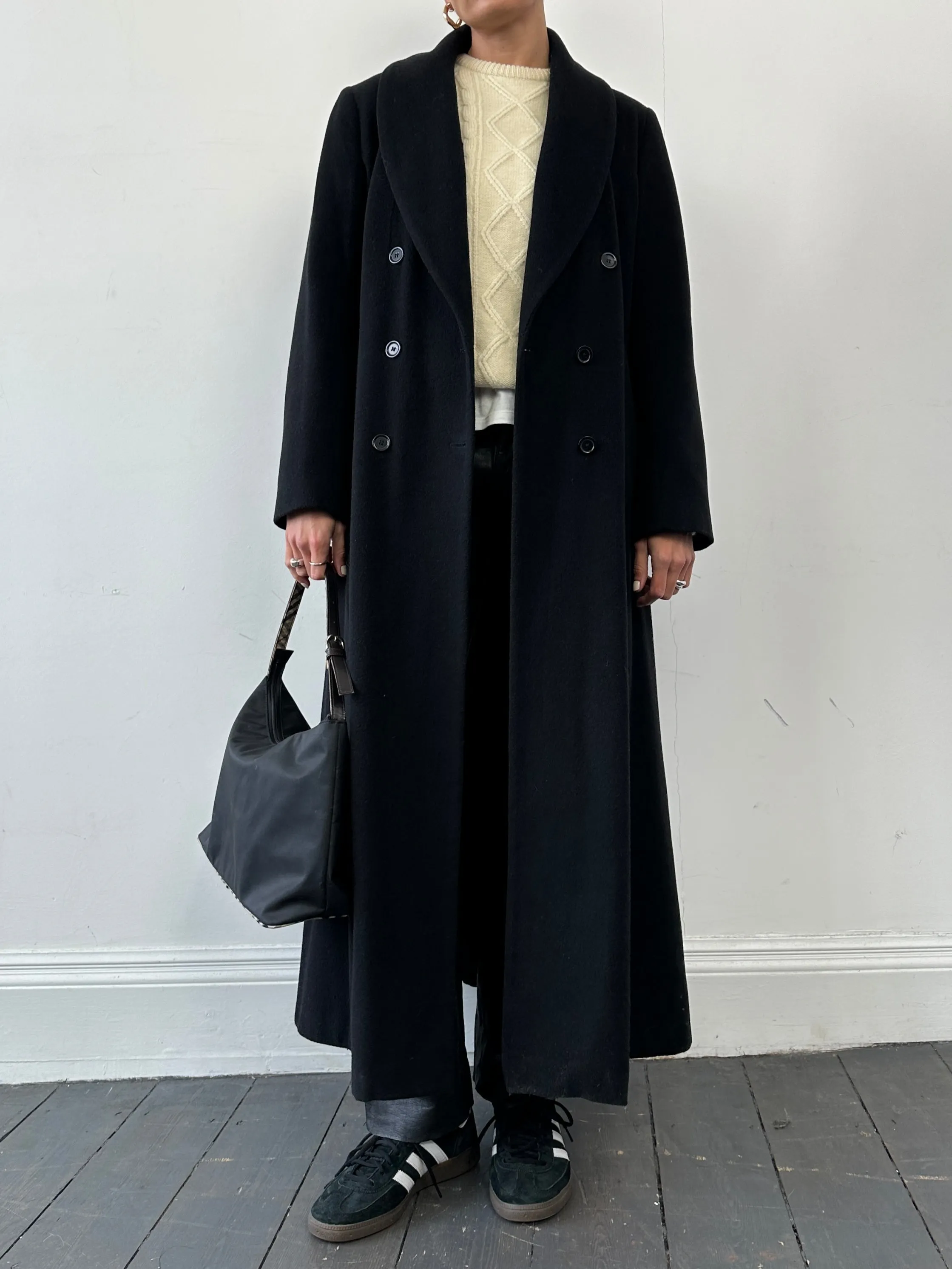Vintage Wool Cashmere Double Breasted Floor Length Coat - M
