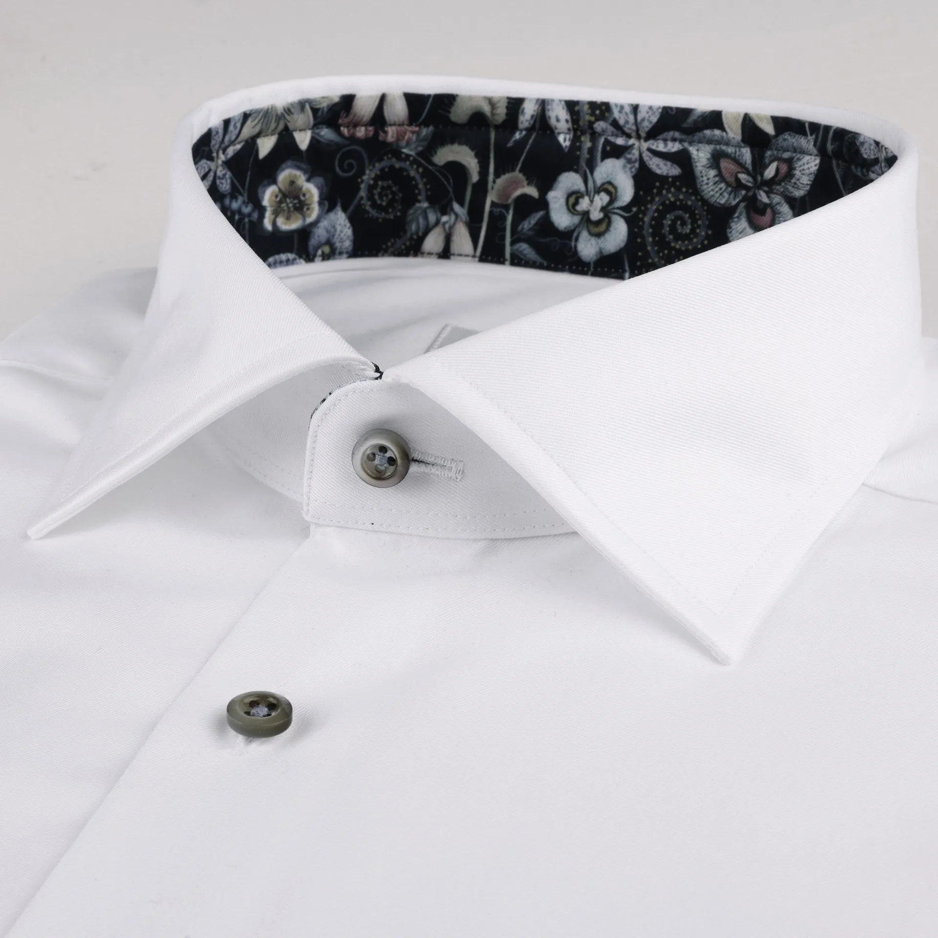 White Contrast Twill Fitted Body Shirt - Stenströms