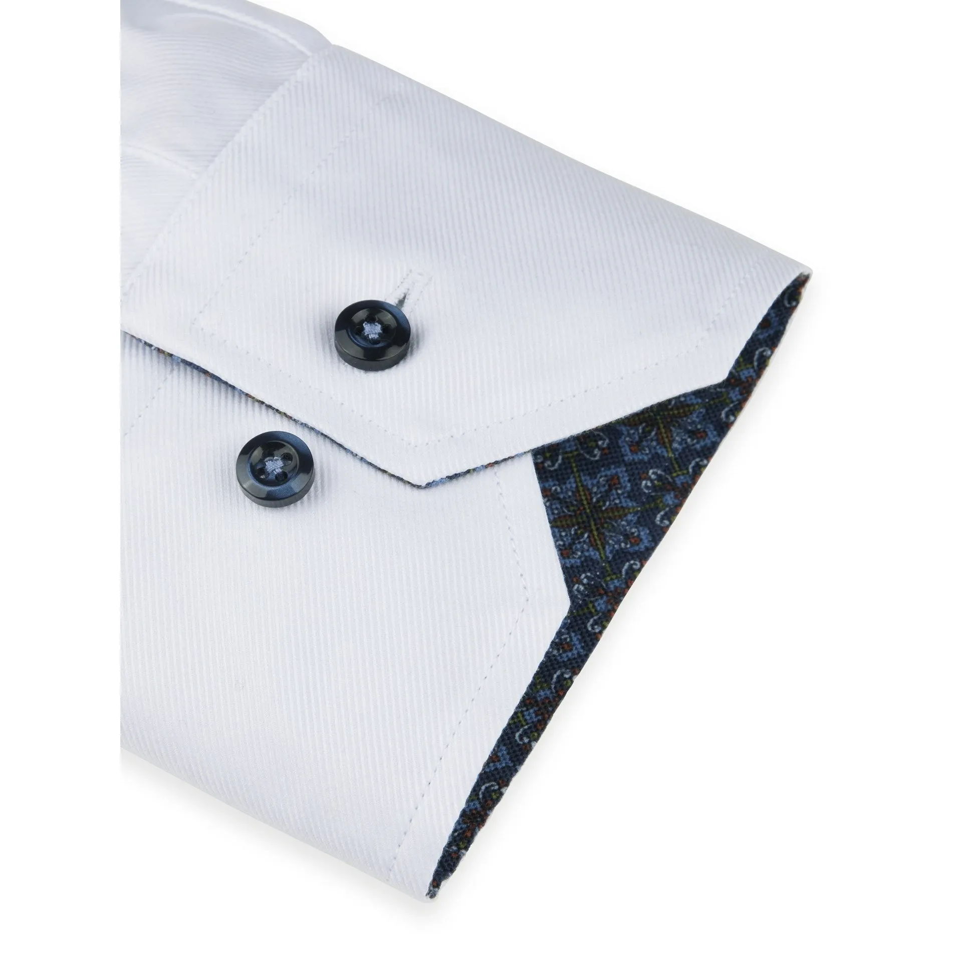 White w/ Blue Contrast Textured Twill Fitted Body Shirt - Stenströms